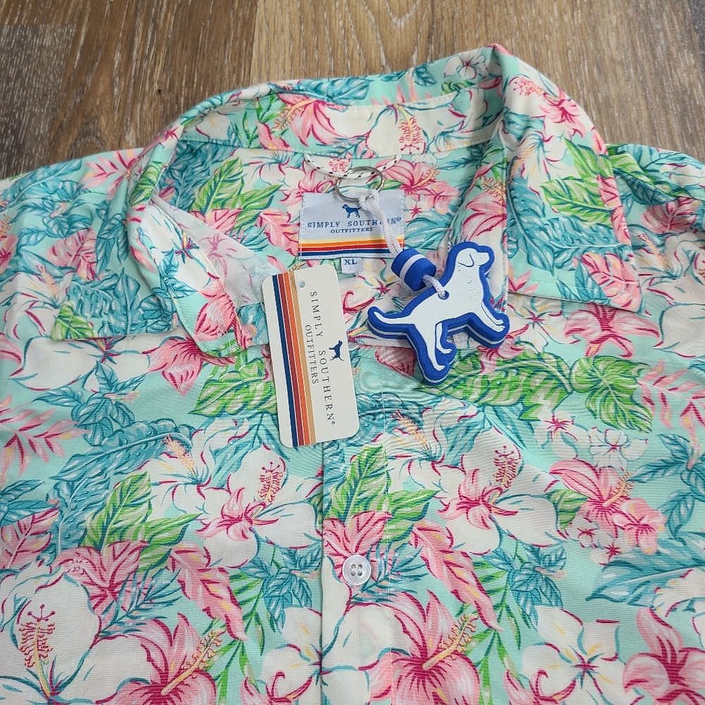 Simply Southern Tropical Stretch Button Down Shirt NWT Mens Large, XL and 2x - Picture 2 of 5